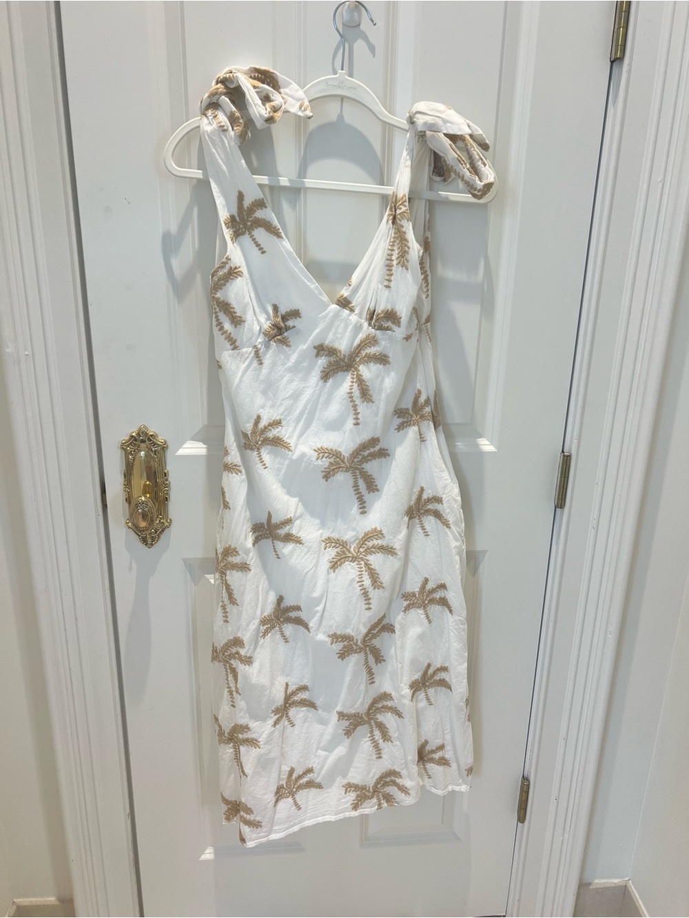 B.Right White Palm-Print Tie-Shoulder Sundress in Size Small
